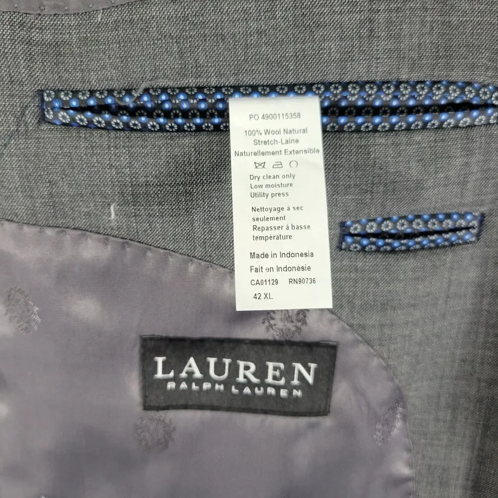 Lauren‎ Ralph Lauren Men's Sport Coat Blazer Two Button Gray Wool Stretch 42XL